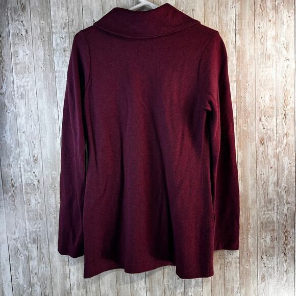 Ibex Reese Cardigan Sweater‎ S Cranberry Red Merino Wool Blend Foldover Collar - Picture 2 of 8
